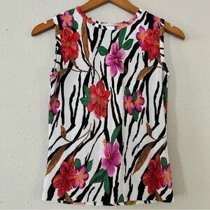🦋 Vintage Victoria Essentials Floral Tropical Ribbed Tank Top Small